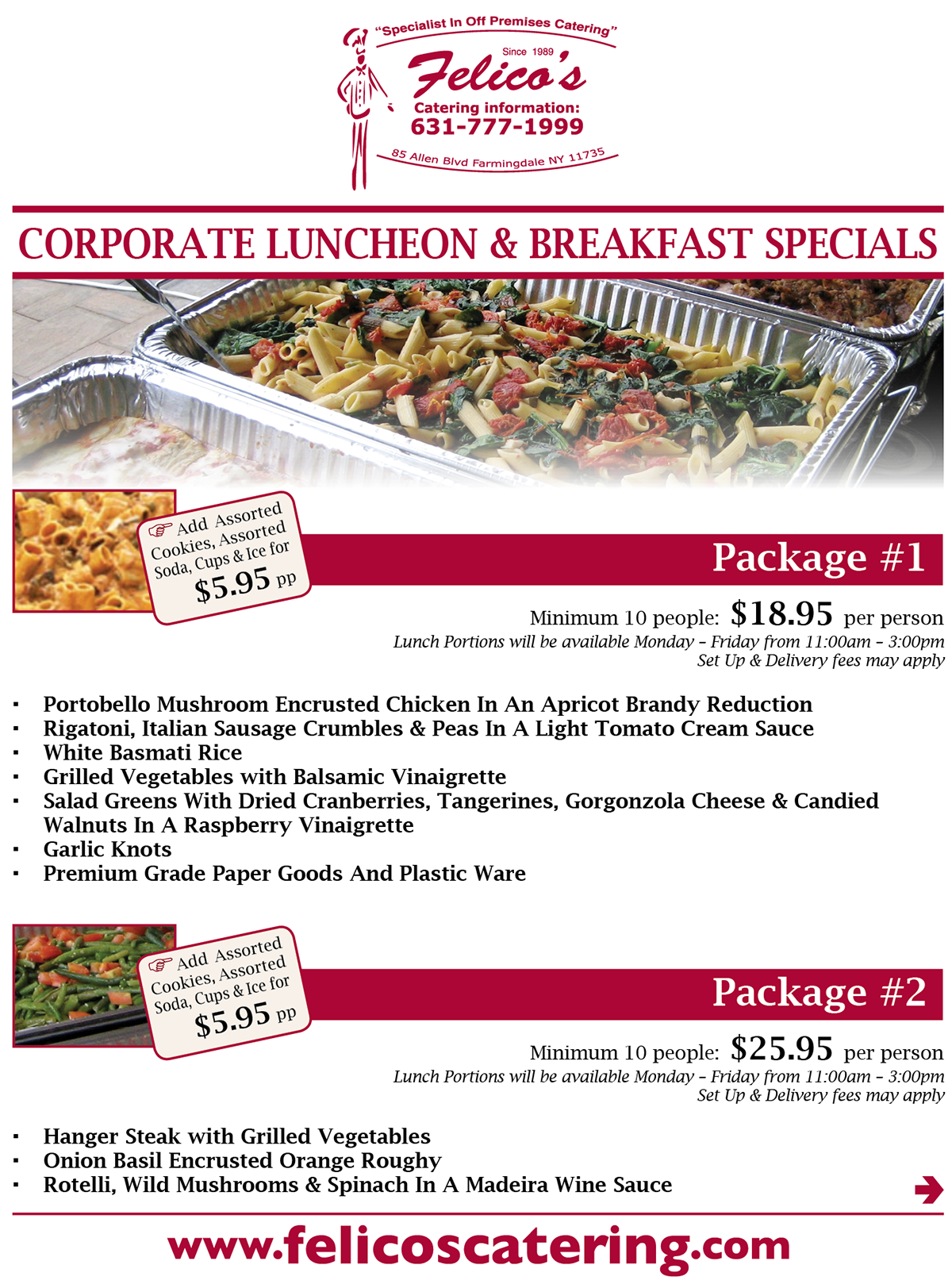 Corporate catering menu page 1