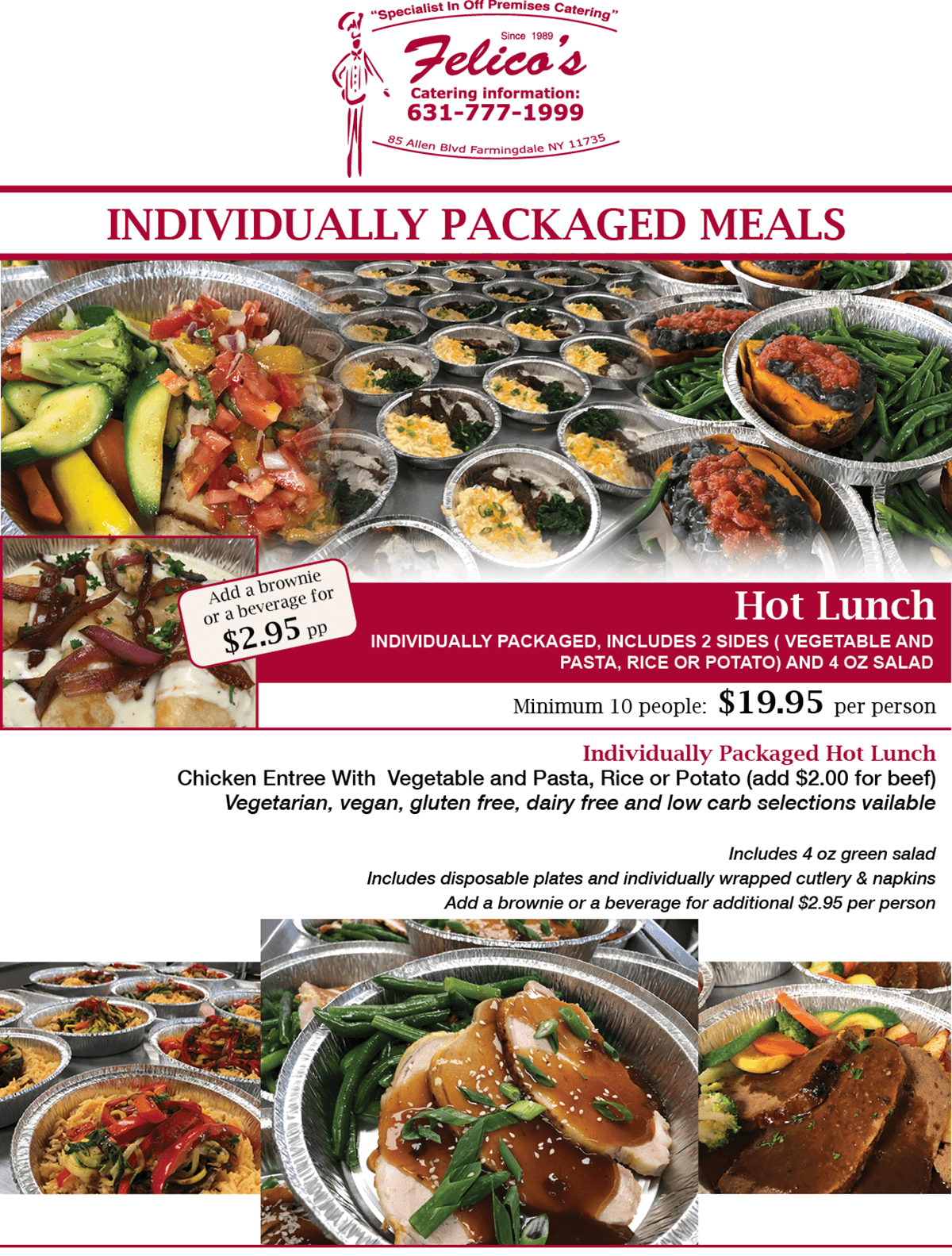 Individually packaged meals menu page 1