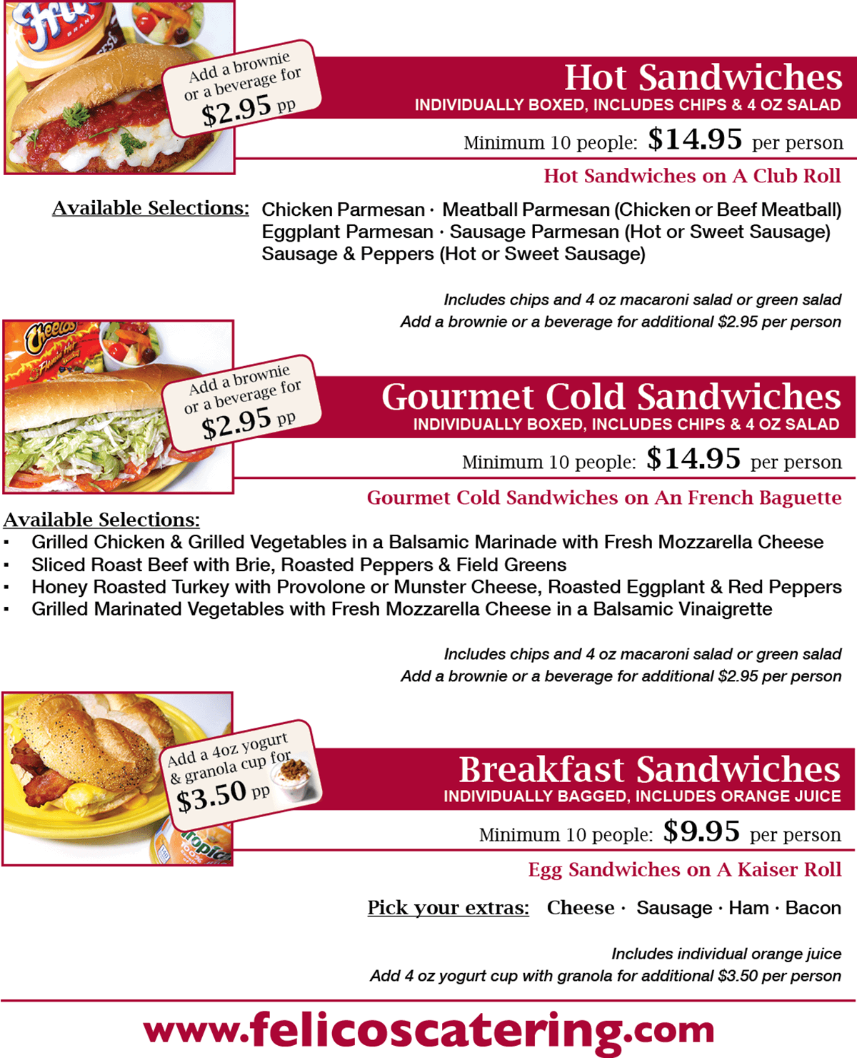 Individually packaged meals menu page 2
